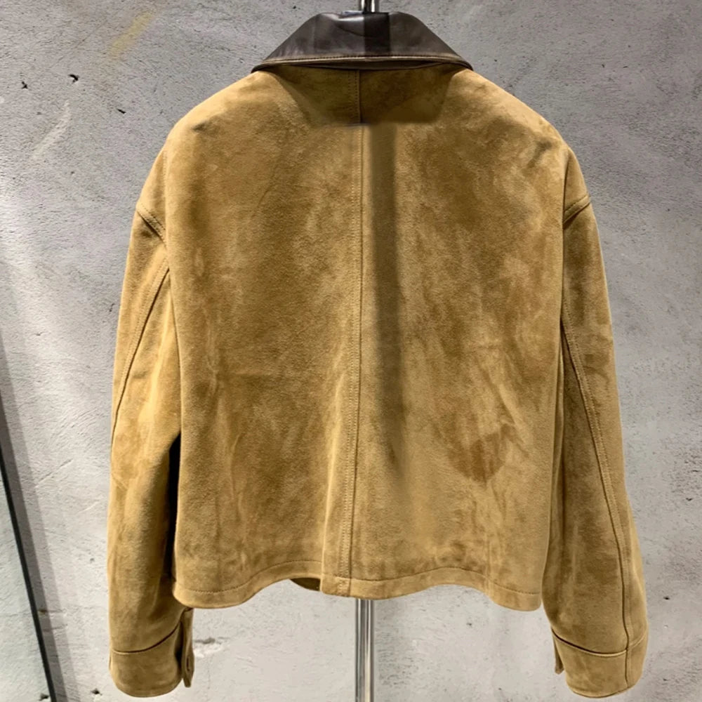 Suede Leather Blouson Women Winter Genuine Sheep Leather Coat Luxury Autumn Suede Blouse Lin24