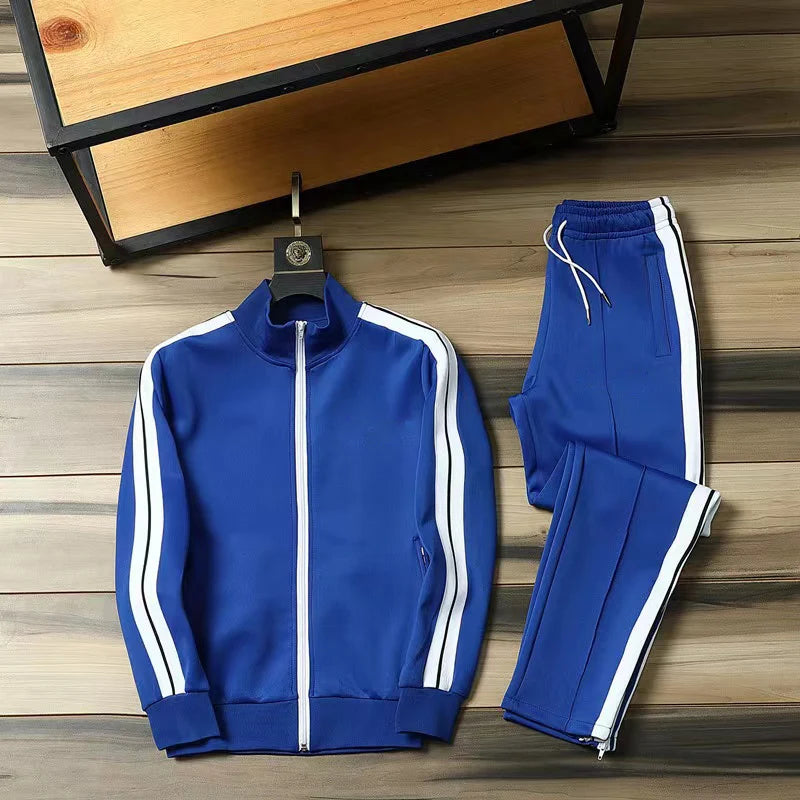Men's 2 Piece Striped Tracksuit Set, Casual Zip Up Jacket and Jogger Pants Sports Outfit