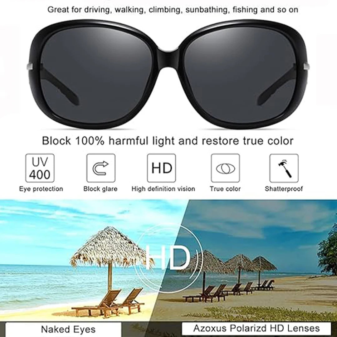 Big Womens Sunglasses Polarized Trendy Sun Glasses Large Rectangle UV Protection Rhinestone Sunnies