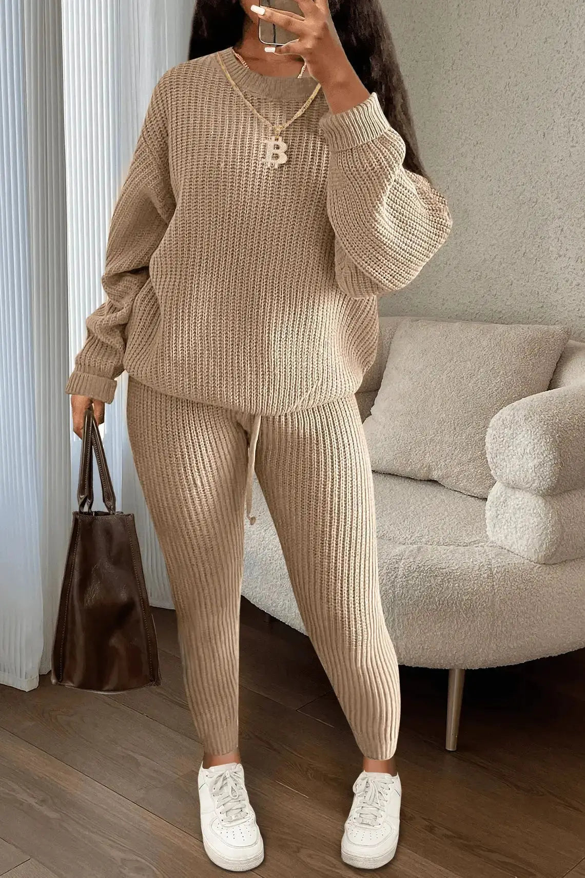 2024 Autumn and Winter Fashion Casual Knitted Suit Trousers Suit Foreign Trade Women's Wool Suit Ensemble Femme 2 Pièces