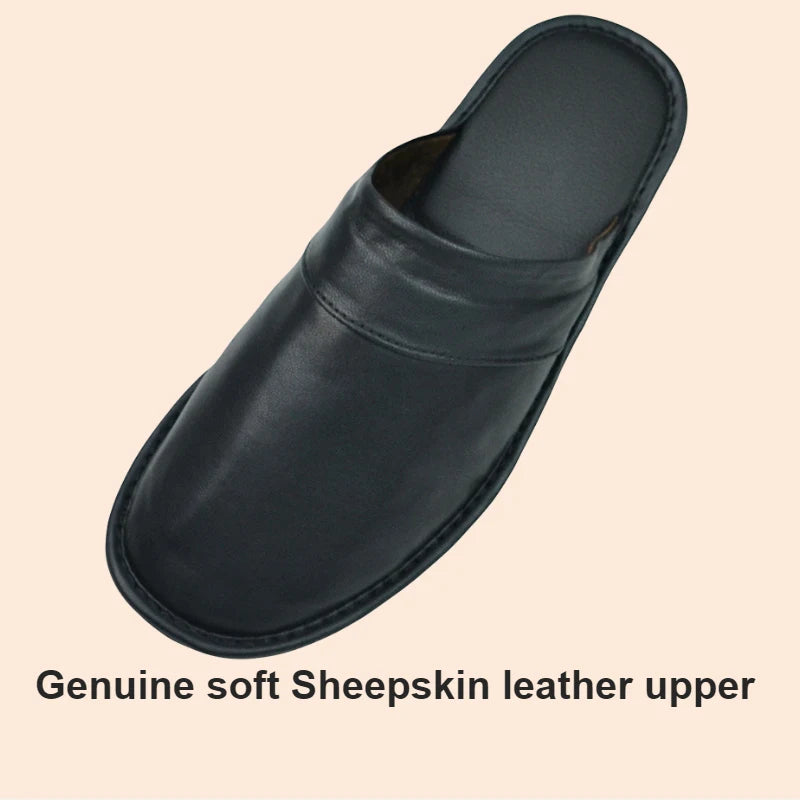 Soft Sheepskin cow Leather Slippers Homes in indoor slipper Spring Autumn men women elderly non-slip casual single shoes summer