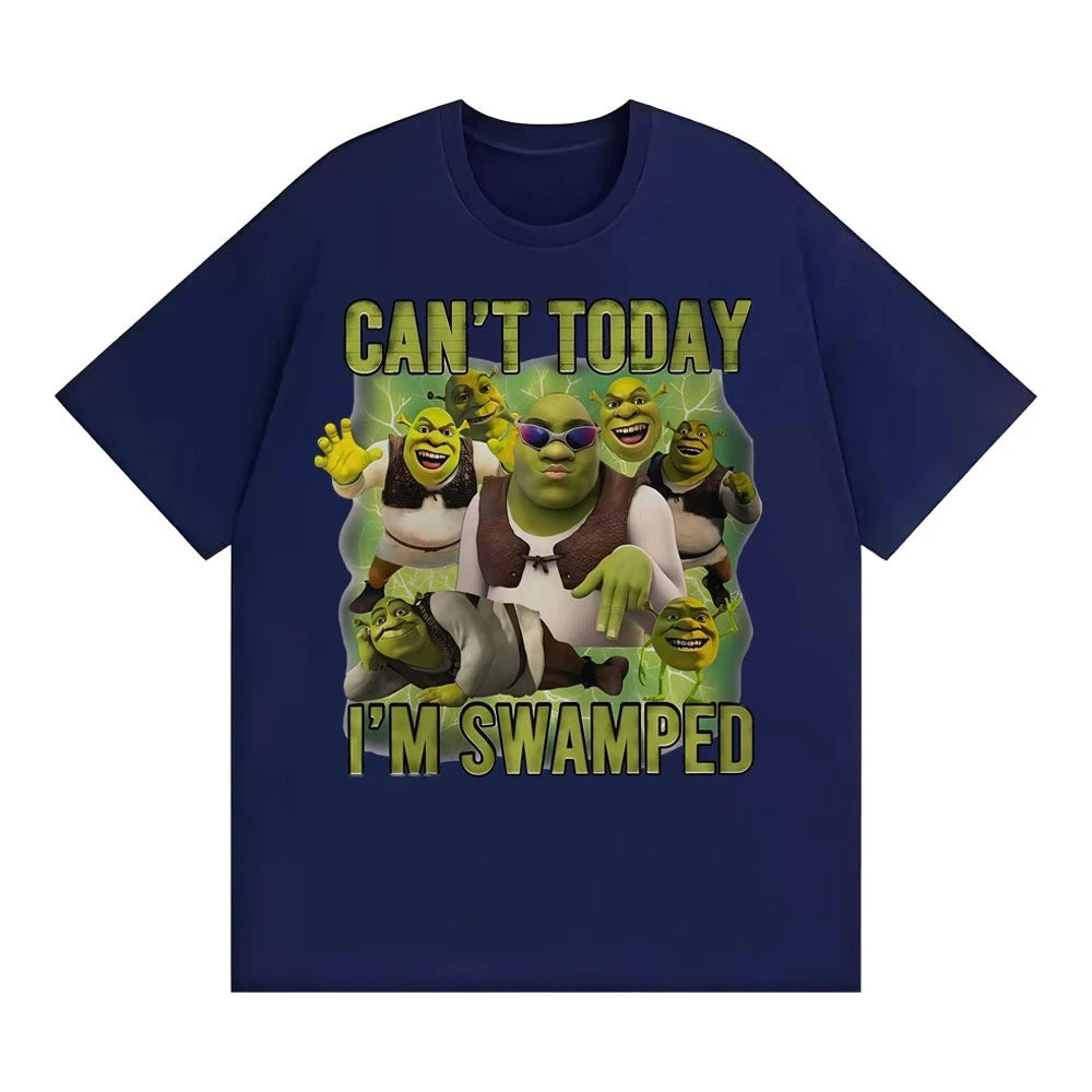 Summer Can't Today I'm Swamped Vintage Graphic T-shirt Funny Cartoon Shrek Meme T Shirts Men Women Casual Cotton  T Shirt Tops