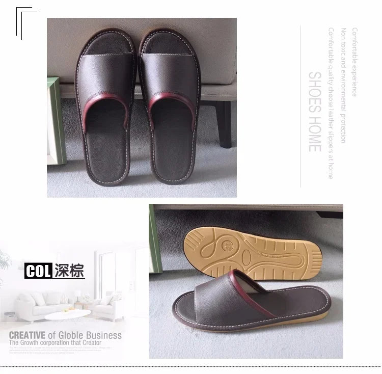 Genuine Leather Couple Summer Indoor Slippers Anti-Slip Women Household Slippers Men Casual Home Shoes