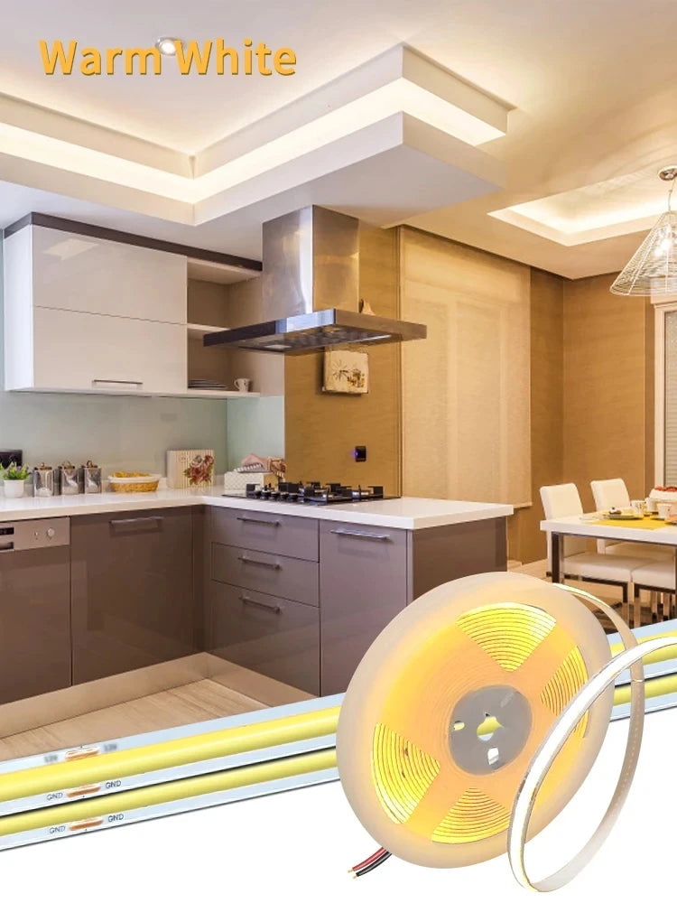 COB LED Strip Lights 12V 24V 10M 5M 3M 2M 1M 320LEDs/M High Density Flexible LED Tape 2700K 4500K 6000K Kitchen Room Decor 8mm