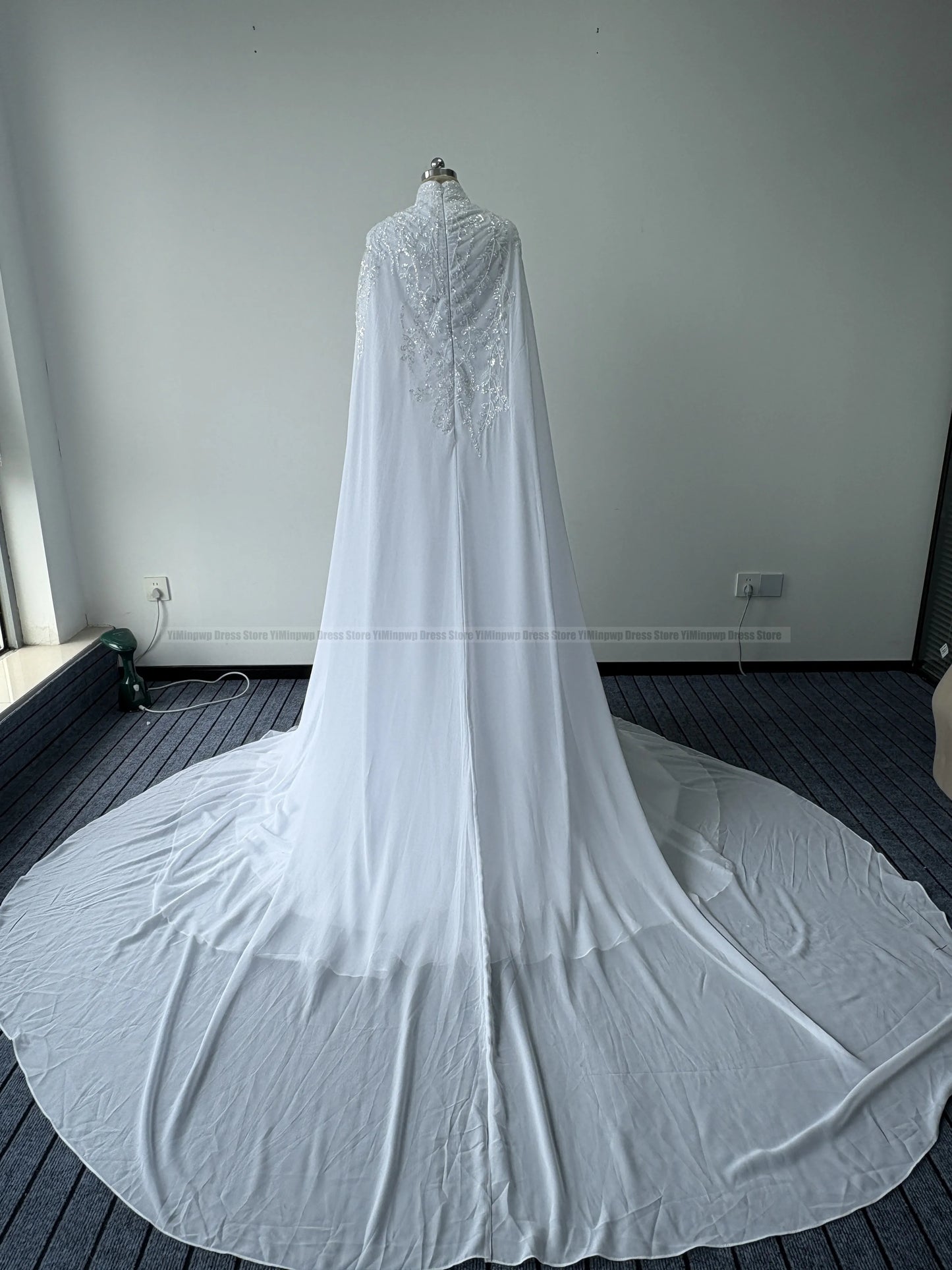 Muslim Wedding Dresses Hijab High Neck Long Sleeve A Line Bride Dress Chiffon Pearls Bridal Gown vestidos de novia Customized