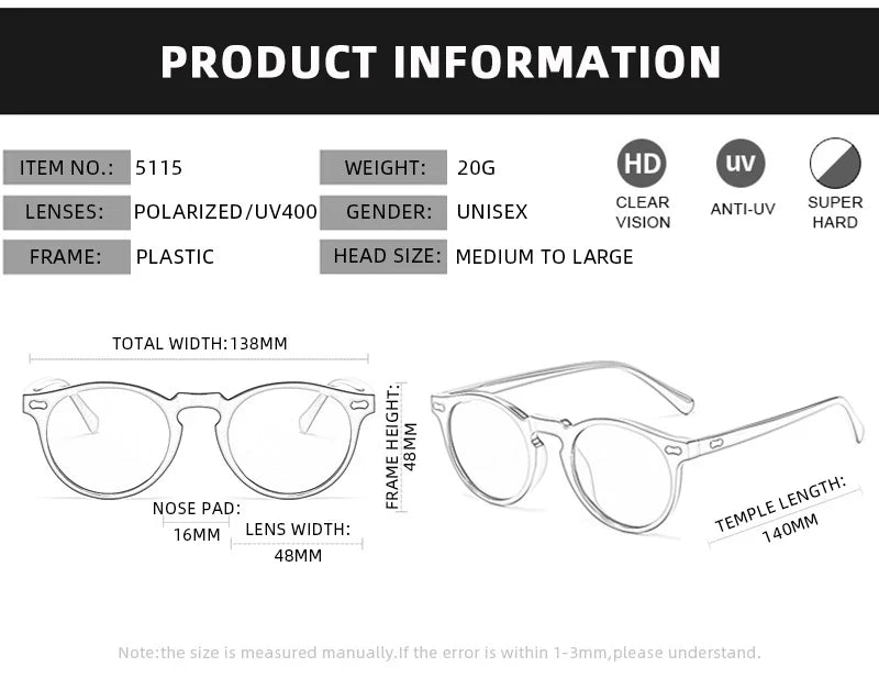 New Retro Polarized Sunglasses Men Women Fashion Small Round Sun Glasses For Male Female Literary Vintage Shades Driving Eyewear