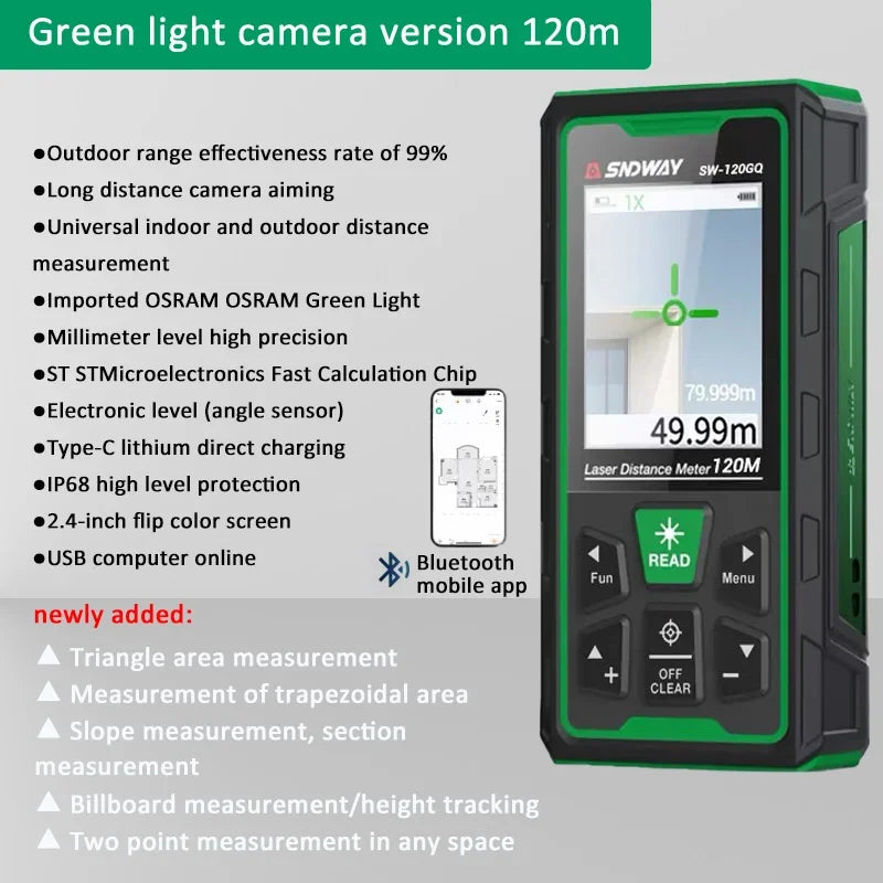 Laser Rangefinder Green Laser Distance Meter 80M/120M/150M Digital Rangefinder Tape Measure Electronic Level Ruler Roulette Tool