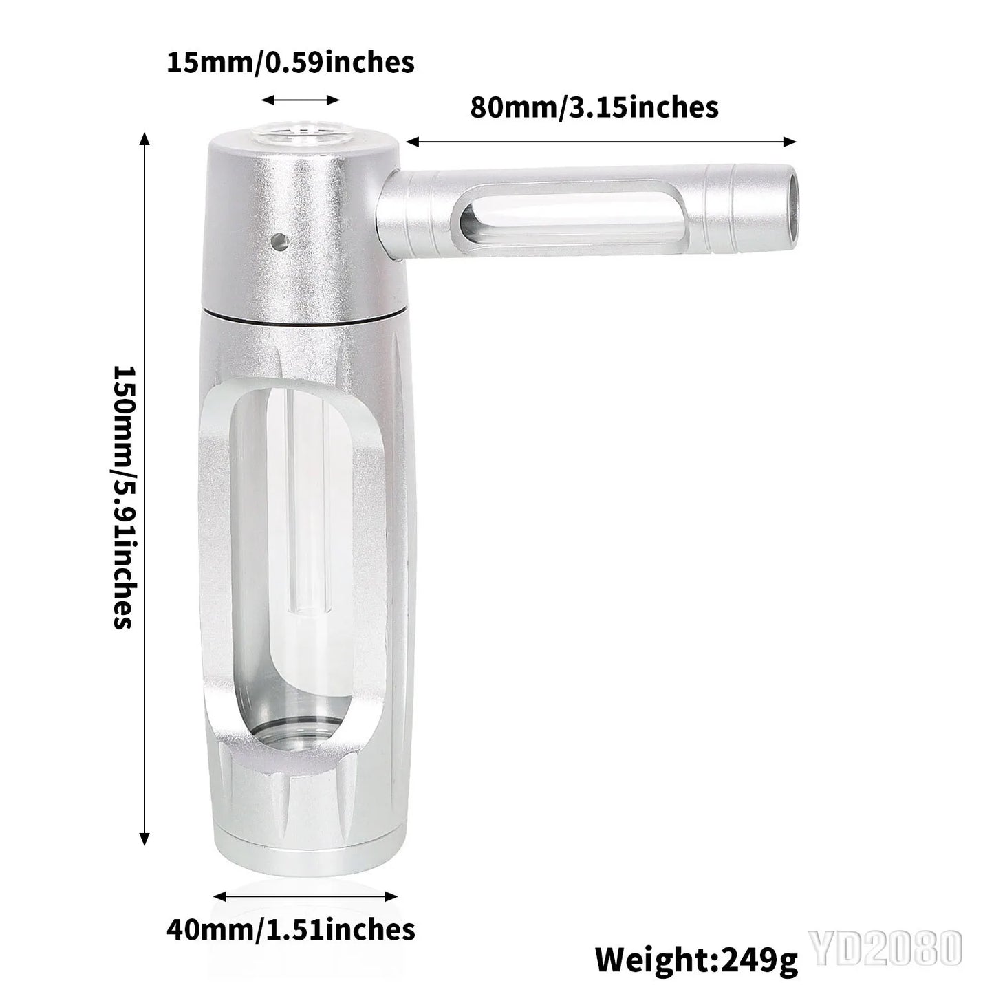Portable Metal Smoking Pipe with 155mm Glass Bowls Dry Burning Grass Tobacco Pipes Hookah Shisha Pipa for Smoke Accessories