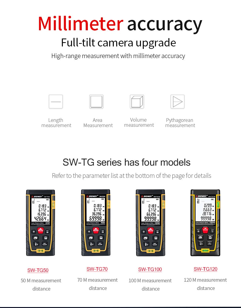 SNDWAY Laser Distance Meter 50m 70m 100m 120m Rangefinder Digital Range Finder Trena Roulette Ruler Distance Measuring Tape