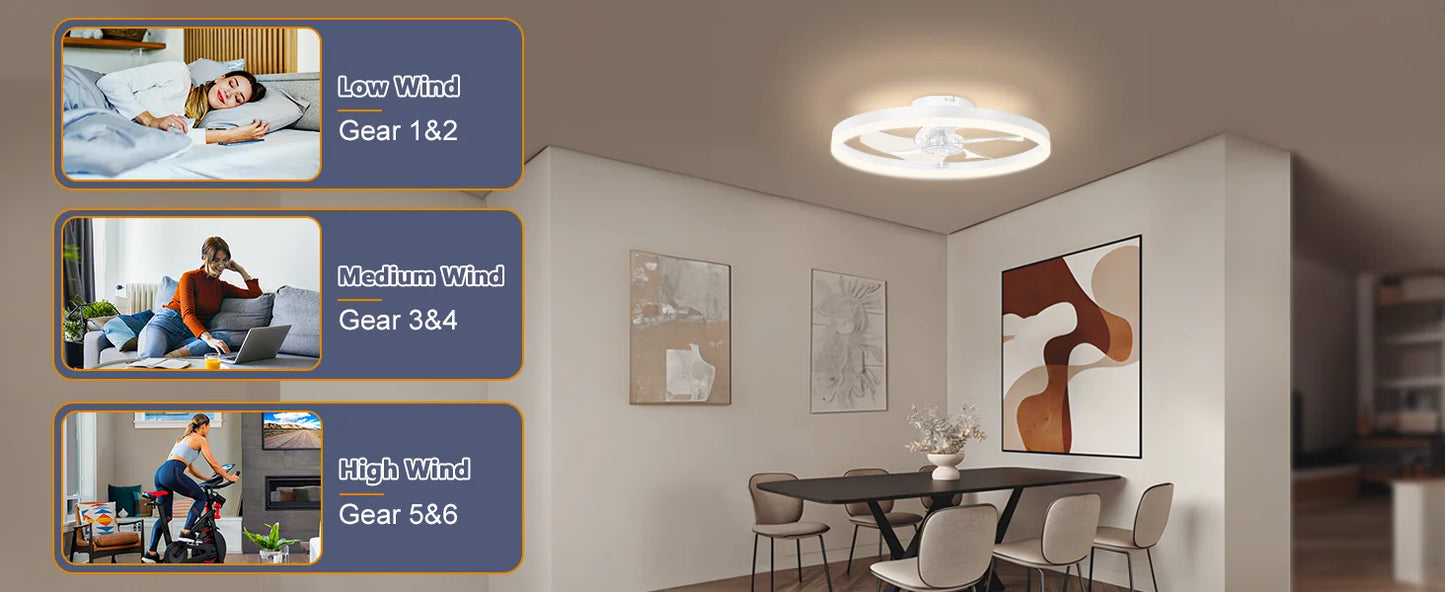 Smart Ceiling Fan with Lights and Remote 6 Speeds Dimmable LED Fan Lamp Flush Mount Ceiling Fan  for Bedroom Living Room Kitchen