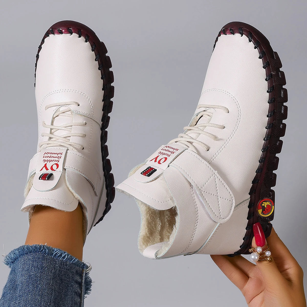 Women Boots Fashion Handmade Cotton Shoes Women Luxury Casual Thickened Warm Mom Shoes Solid Soft Comfortable Flat Ankle Boots