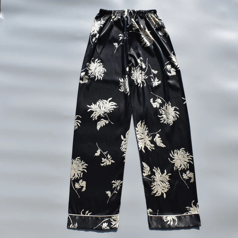Pajama Pants For Women Silk Satin Trousers Stripes Thin Loose Plus-size Ice Home Pants Night Wears Sleep Bottoms For Female