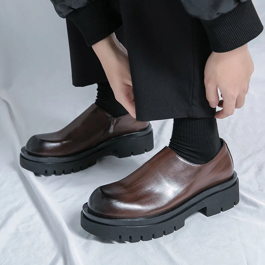 Spring New Men's Side Zipper Comfortable Cowhide Oxford Shoes Fashion Brand Classic Brown Men's Breathable Casual Leather Shoes