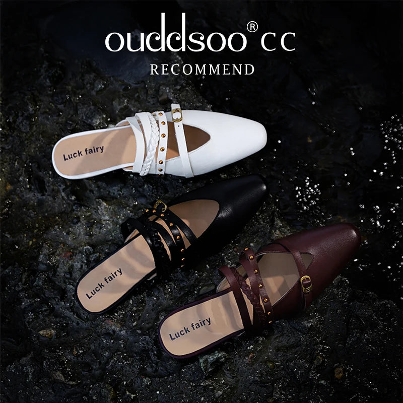 Ods Footwear Designer Rivet Women Flats Slippers Shoes Mules Female Slides Fashion Pointed Toe Ladies Flats Slippers Sandals 40