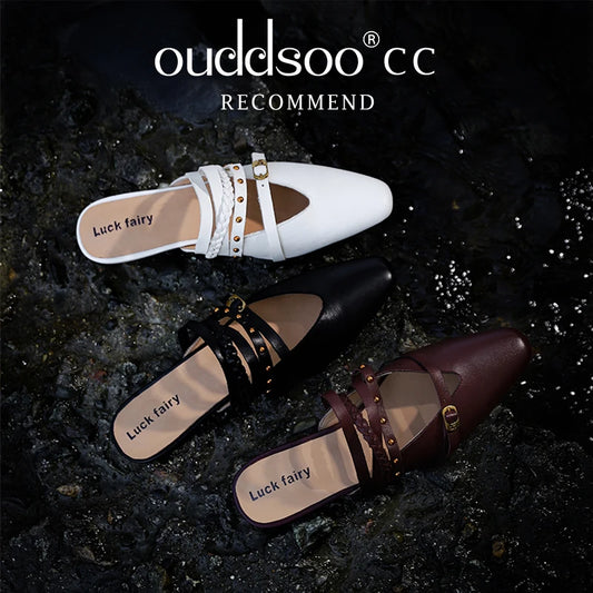 Ods Footwear Designer Rivet Women Flats Slippers Shoes Mules Female Slides Fashion Pointed Toe Ladies Flats Slippers Sandals 40