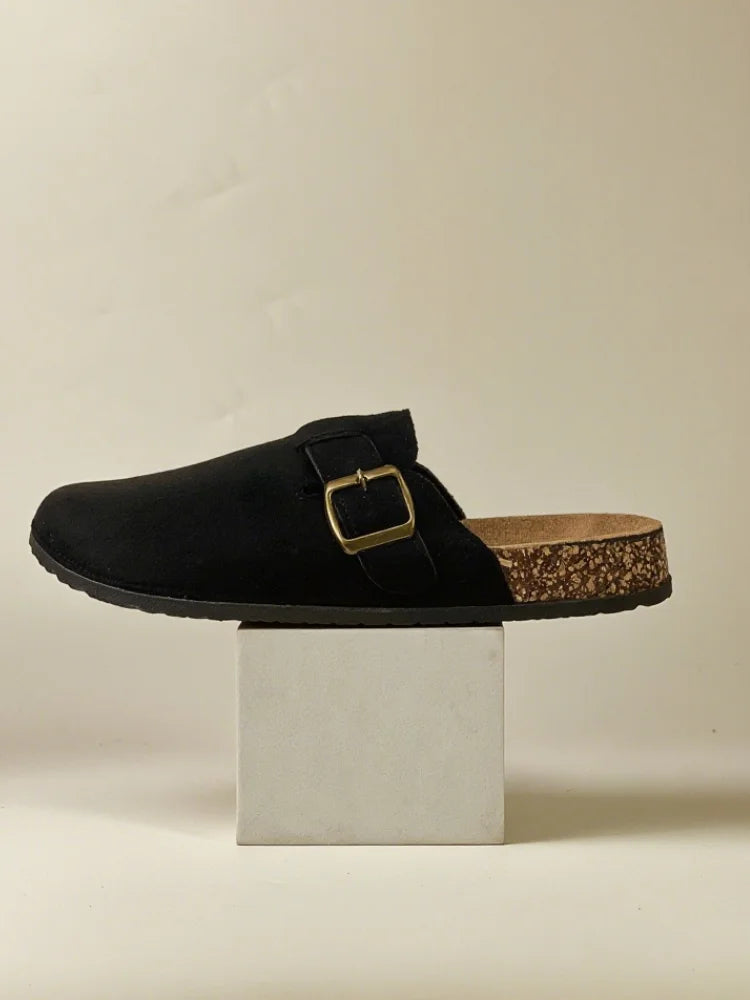2025 new autumn  women's shoes with a toe-wrapped half slippers wear flat retro slippers