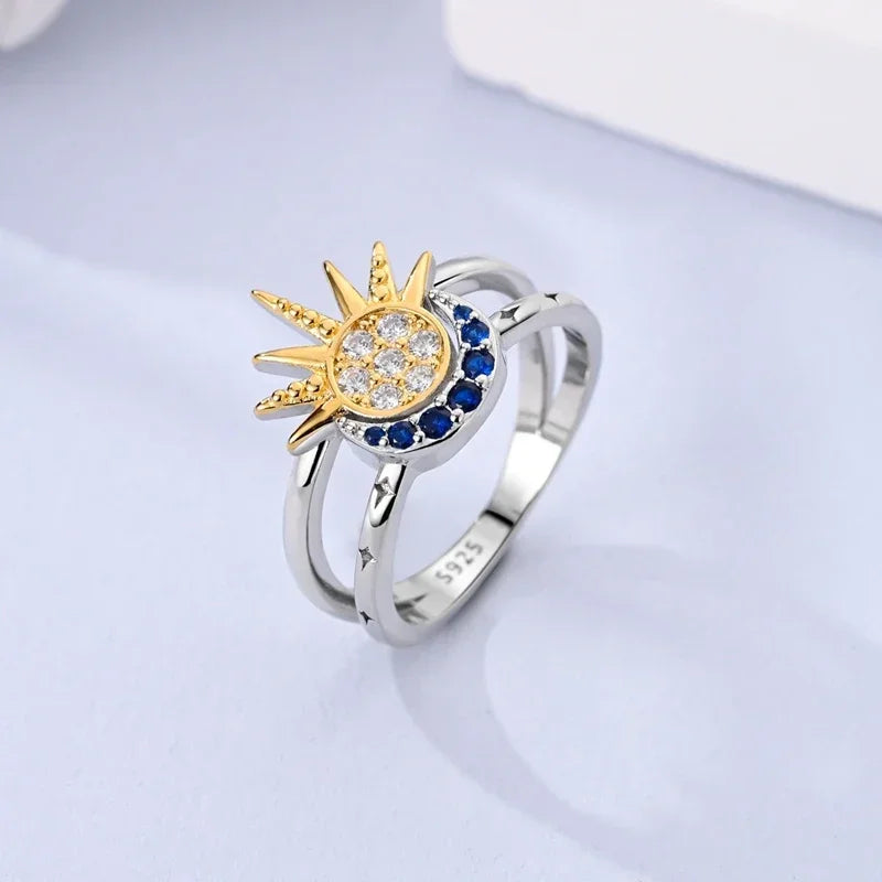 Sterling Silver 925 Sun Moon Heart Shiny Zircon Original Finger Ring Luminous Dreamcatcher Rings for Women Fine Jewelry Gifts