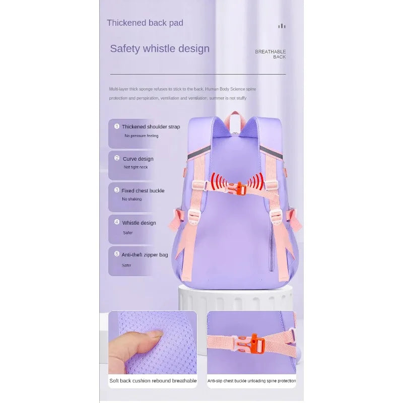 School Bag Oxford Cloth Polyester Waterproof Cute Cartoon Backpack Girls Spine Protection Rucksack Daily Campus Commuting Bag