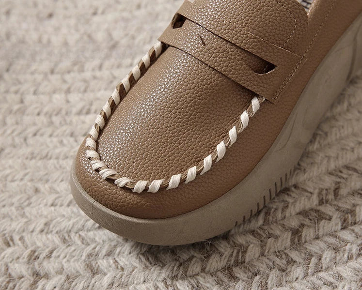 Woman Footwear Low Leather High on Platform Shoes for Women Loafers White Casual Daily Routine Autumn Offer Korean Fashion 2025