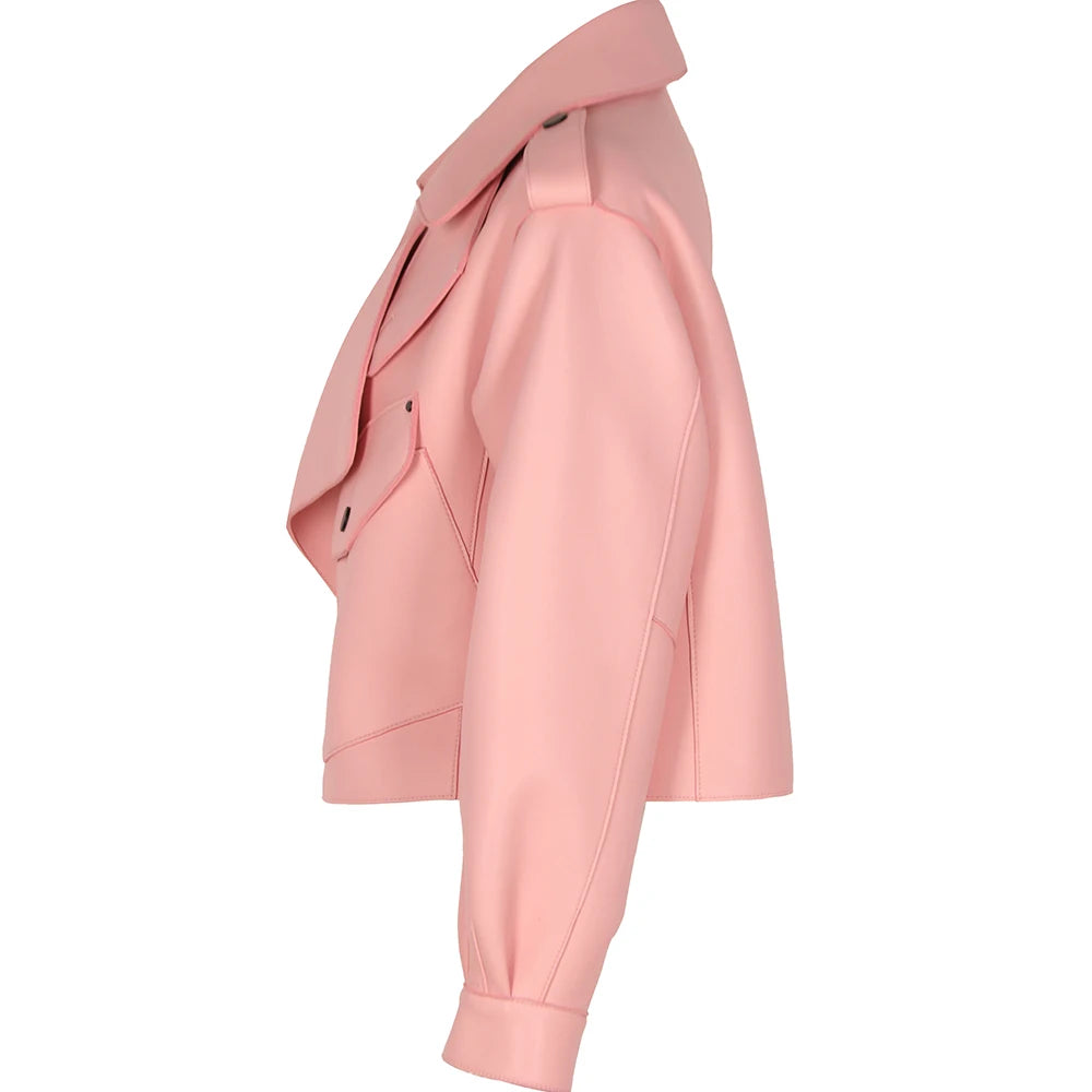 YOLOAgain Oversized Real Leather Jacket Women Sheepskin Coat