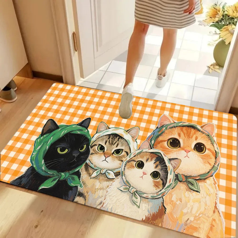 Colorful Cat Cartoon Carpet Welcome Mat Waterproof Floor MatRug for Bedroom Carpet  Live Room Bathroom Carpet Home Kitchen Rug
