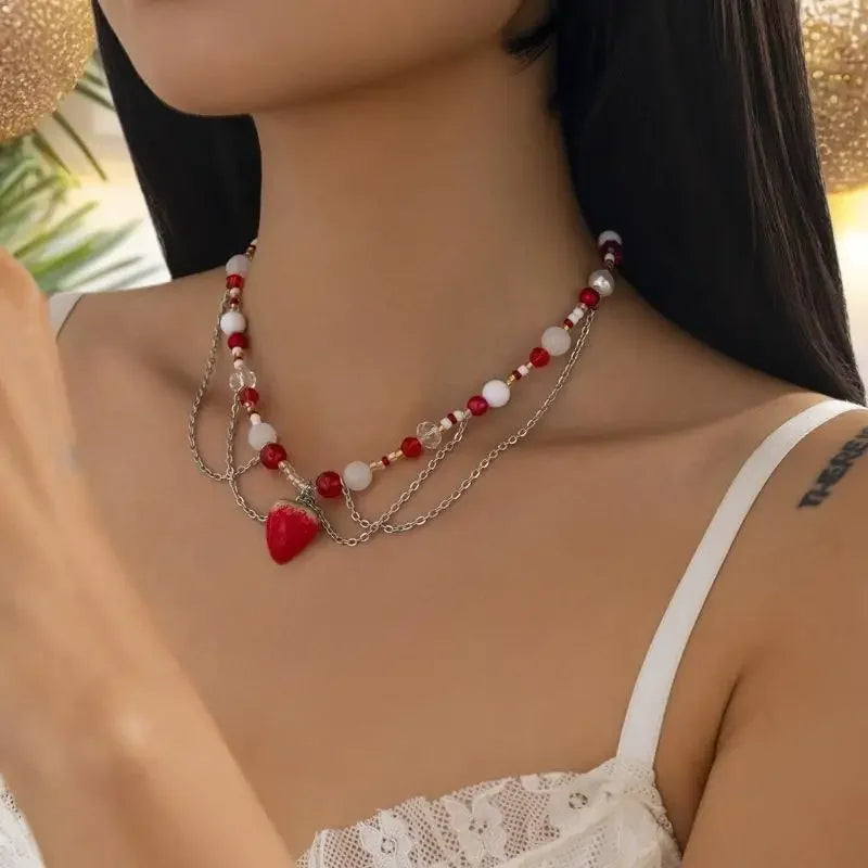 Women's New Necklace Lolita White Lace Necklace, Pearl Tassel Rhinestone Necklace Collar Sweet Cool Fashion Necklaces Girls Gift