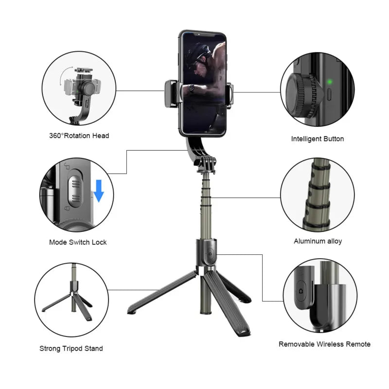 Gimbal Stabilizer For iPhone Android Cell Mobile Phone Cellphone Smartphone Action Camera Handle Grip Selfie Stick Video Tripod