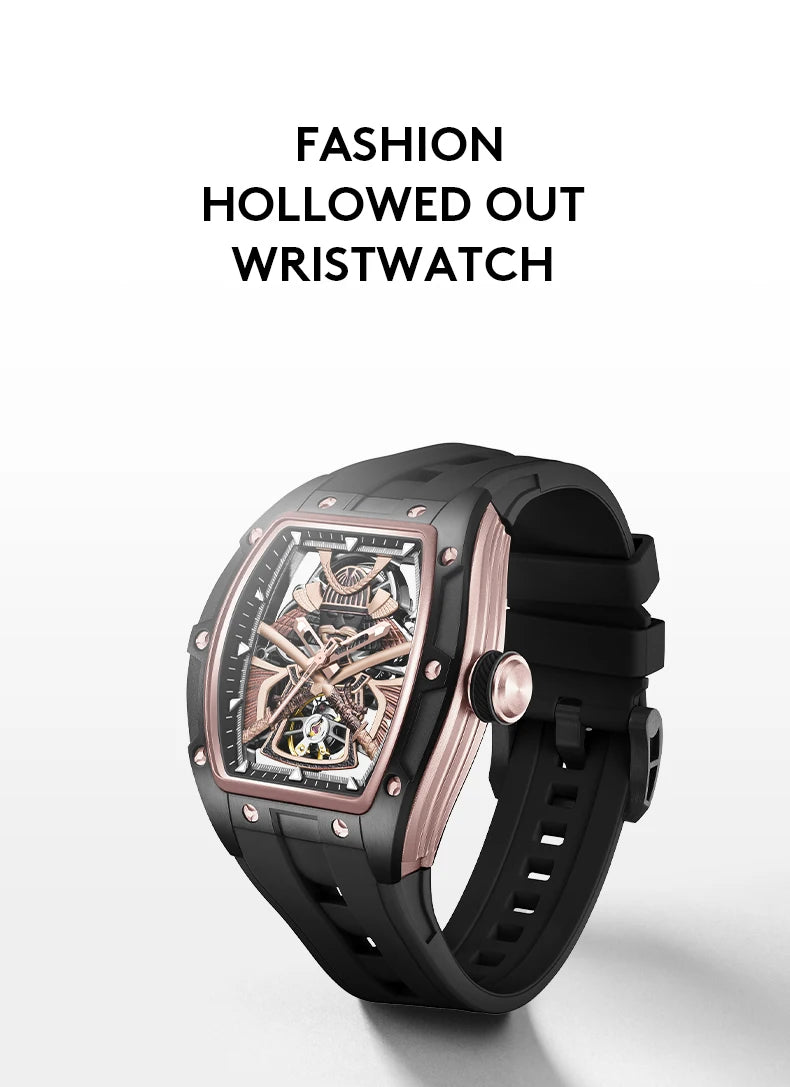 Automatic Movement Mechanical Watches for Men Fashion Black-warrior Hollow High Quality Waterproof Mens Watch Reloj Hombre