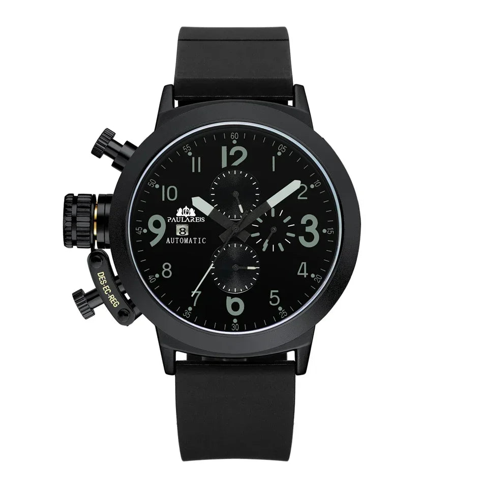 Automatic Watches for Men Mechanical Self Wind Rubber Boat Case Orange Blue Yellow Grey Fashion U Left Hand Reloj Hombre Baratos