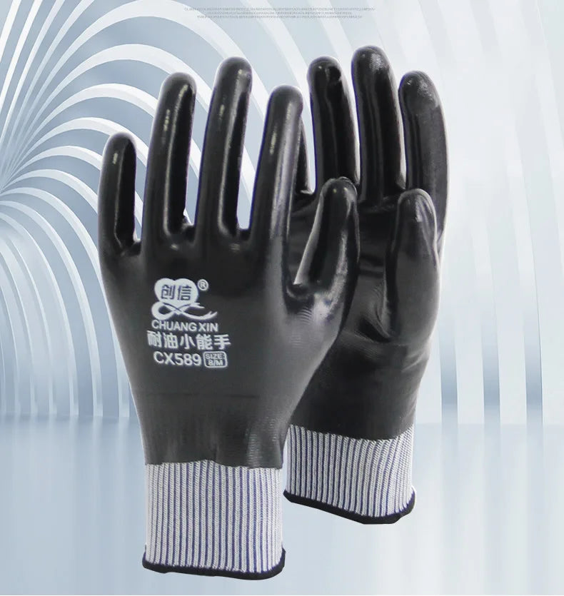 1pair Anti-Slip Waterproof Gloves Nitrile Coated Oil/Water Resistant Work Gloves For Garden Repairing Fishing Work Safety Gloves