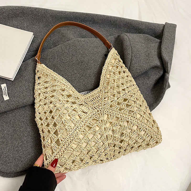 Women Weaving Clutches Top-handle Bag Large  Portable Shoulder Bag Summer Beach Purses Shopper Satchel Female Tote Bags