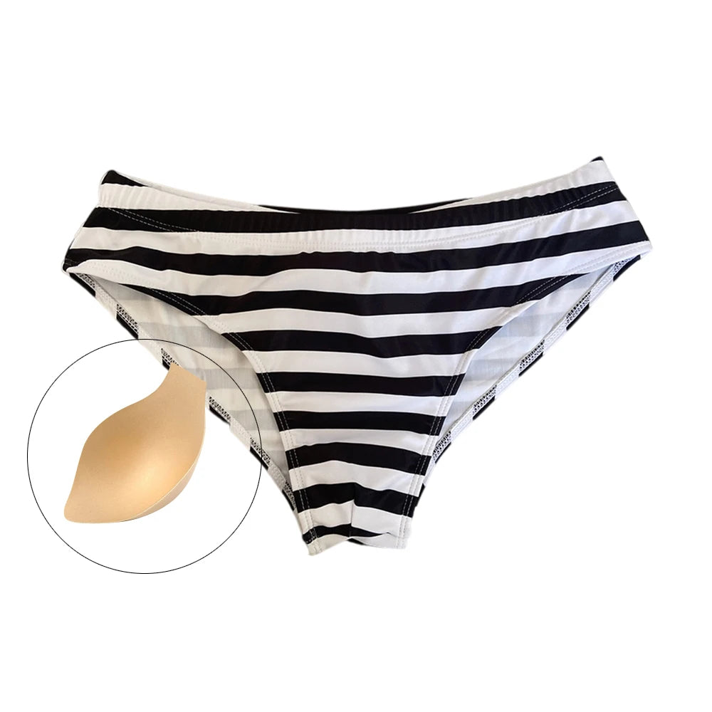 Striped Mens Sponge Cup Bathing Suit Sexy Low Waist Quick Dry Swimwear Summer Male Sunga Sport Beach Board Bikini Surfing Briefs