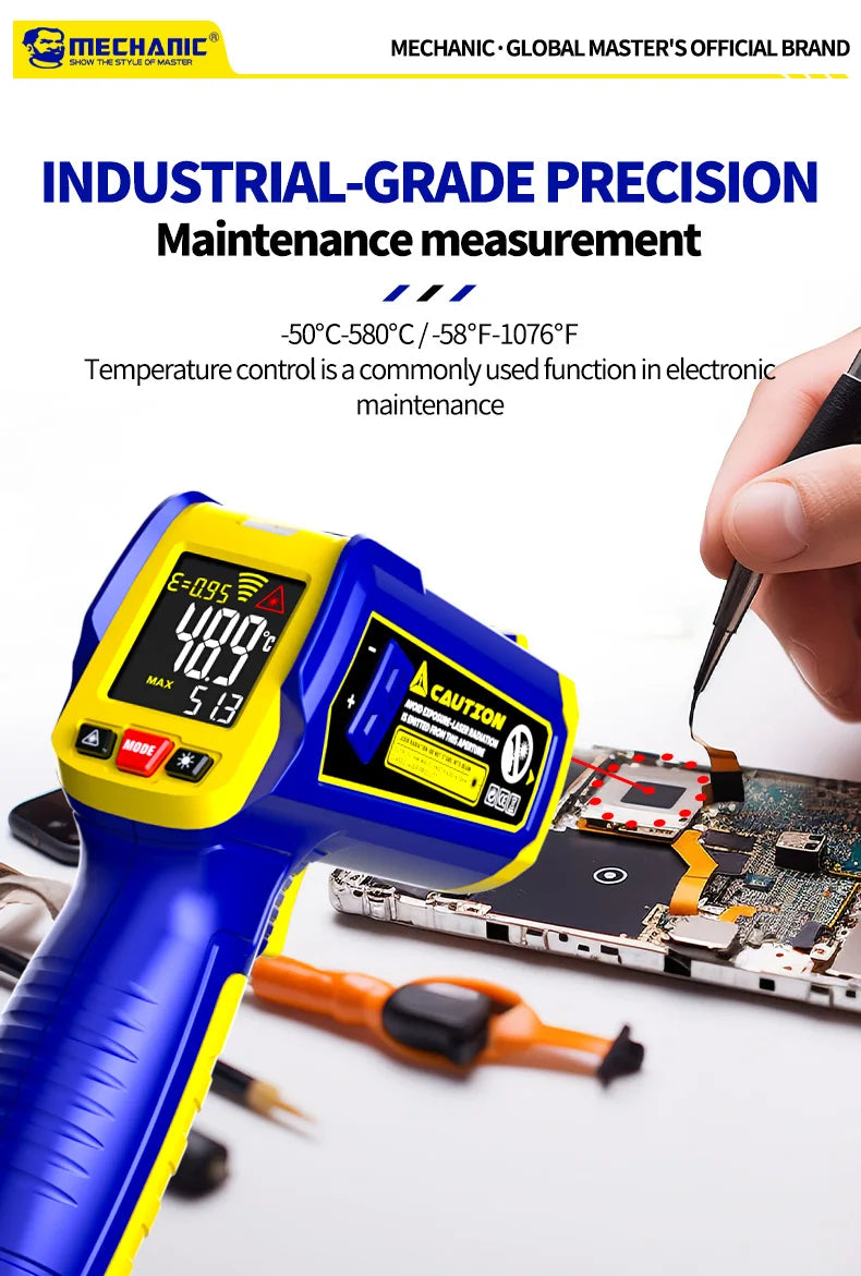 MECHANIC Industrial Thermometer Non-Contact High-Precision -50°C~580°C 13-Point Laser Targeting LCD Digital Temperature Meter
