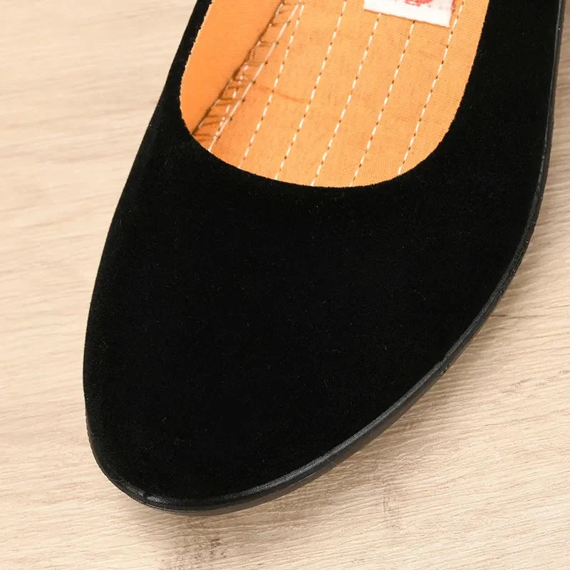 Women's 5cm Wedge Heels Workwear Ceremonial Cloth Shoes Black PU Office Ladies Spring Slip on Oxford Shoes Shallow Mouth Shoes