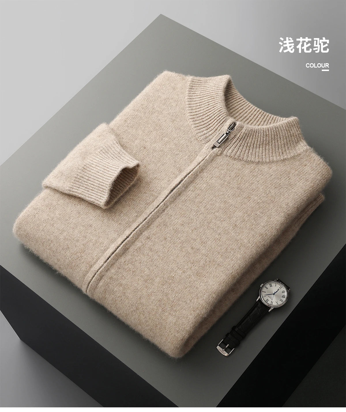 100% Merino Wool Two-piece Suit for Men Autumn Winter Knitting Zipper Cardigan and Slim-fit Pants Warm Thickened Clothing Sets