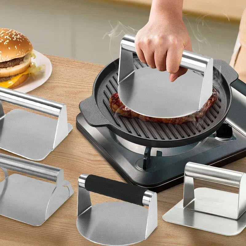 Hamburger Meat Press Stainless Steel Round/Square Smash Burger Press Deli Meats Kitchen Tool Flat Top Grill Tools Squeeze Grease