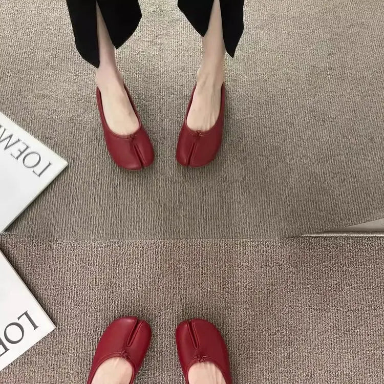 Korean Style Horse-Shoe Split-Toe Women's Shallow Mouth Single Shoes New Slip-On Pig's Trotters Versatile Grandma Flat Loafers