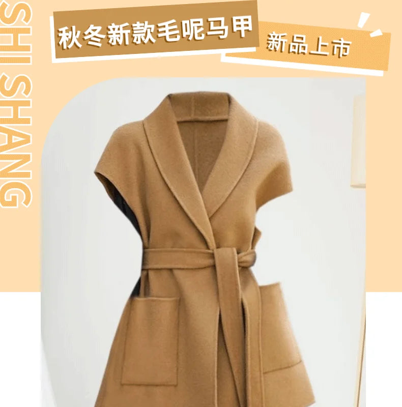 Fashion Wool Vest for Women Autumn and Winter Double-Sided Wool Mid-length Waistcoat Coat Elegant Female Horse Clip Tops Jacket