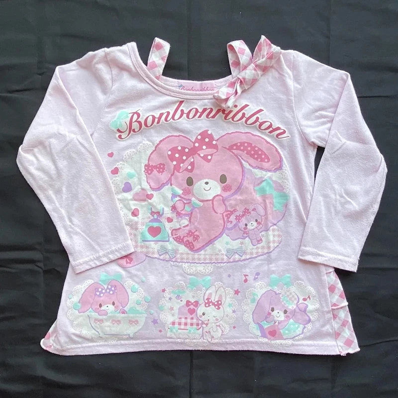 Japanese Anime Print T Shirts Women Y2K Patchwork Long Sleeve Tees Fashion Camis Crop Tops Tunic Casual Kawaii T Shirt Top New