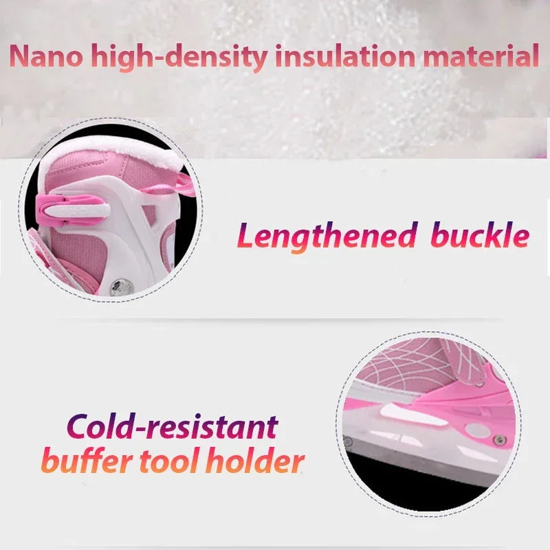 Adjustable Size Speed Skating Shoes Thermal Stretchable Ice Skates Ski Shoes Thicken with Ice Blade for Kids Adult Men And Women
