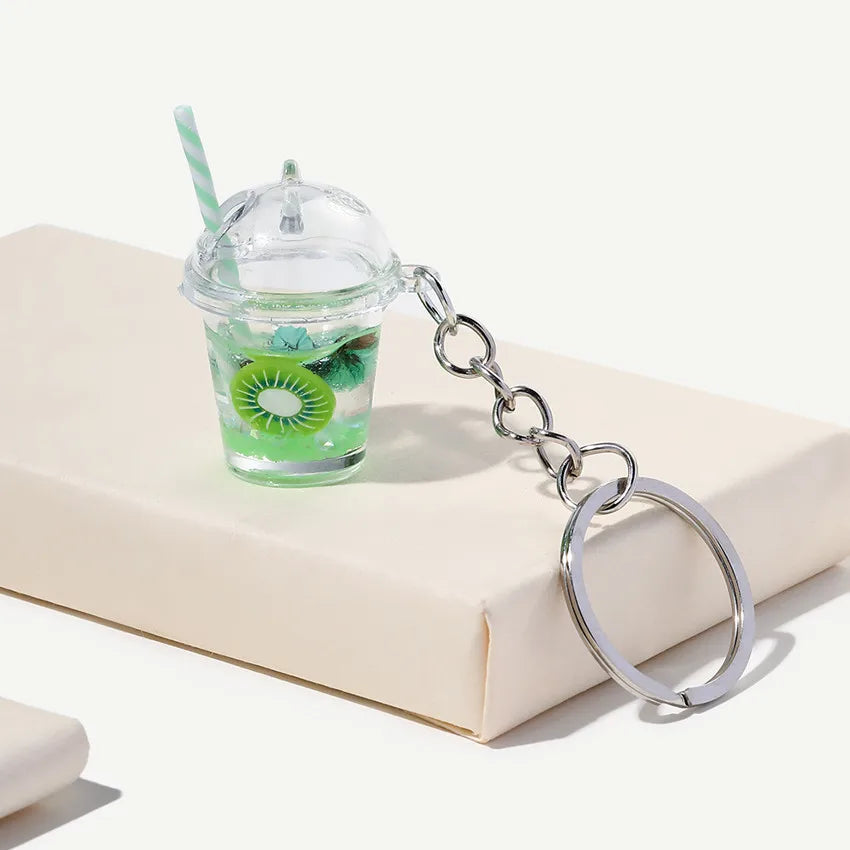 Pearl Milk Tea Cup Keychain Fruit Coffee Cups Shape Cartoon Simulation Pendant Keyring for Women Men Kids Gifts
