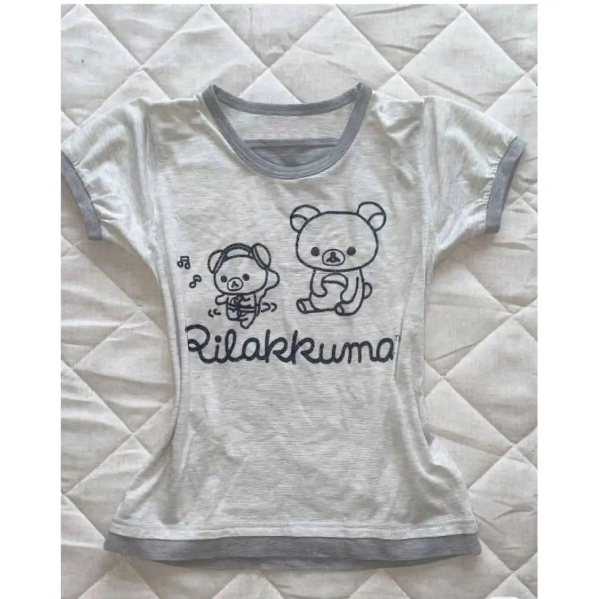 Women's Kawaii Fake Two T-shirts Japanese Retro Subculture Grey Tshirt Popular Y2k Cartoon Print Tees Female Harajuku Sweet Top