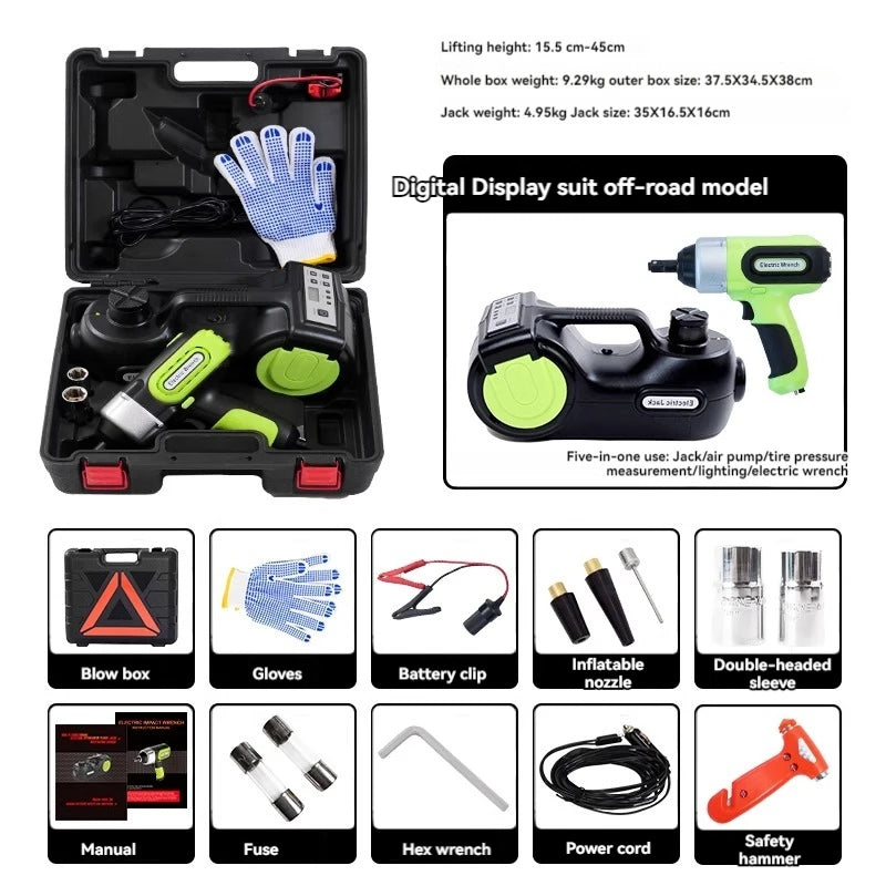 5 Ton Electric Car Jack  with Electric Impact Wrench, Built-in Inflatable Pump Hydraulic Jack Lift Portable Car