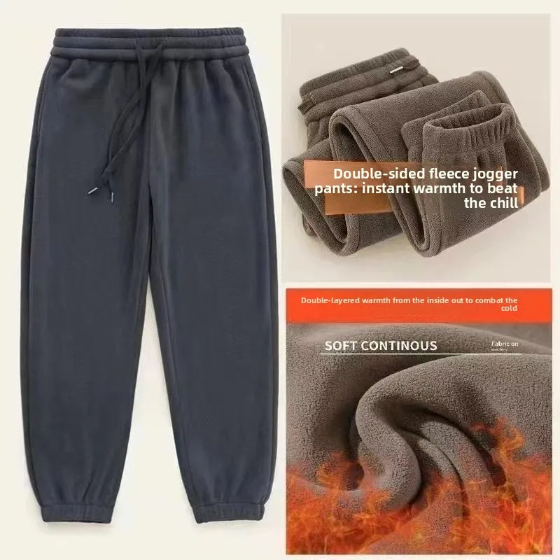 Double-Sided Fleece Men's Casual Thickened Loose Winter Sweatpants Warm Sporty Loose Fit Youthful Style  Color Long Trou...