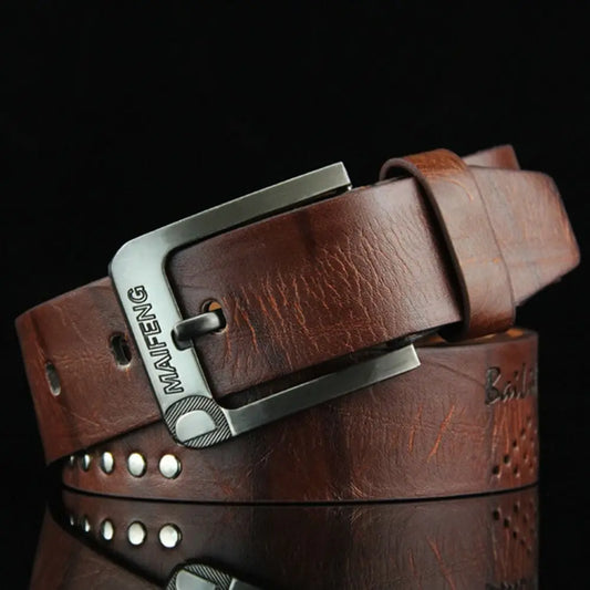 Genuine Leather Men's Belt Luxury High Quality Classic Buckle Business Cowboy Vintage Waistband Alloy Belts