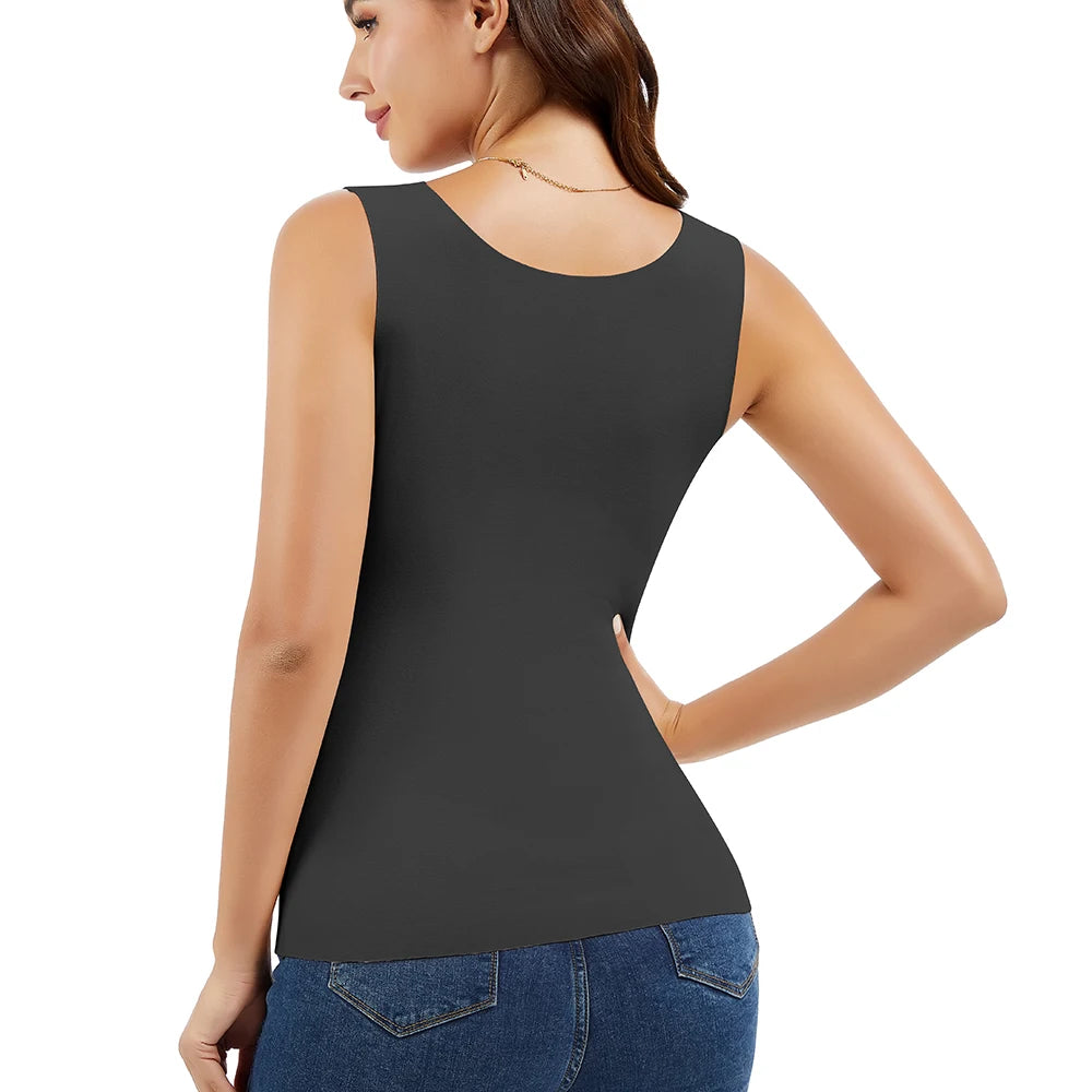Thermal Tank Top Women's Fleece Lined Thermal Sleeveless Wide Shoulder Straps Warm Undergarment Winter Base Layer Clothing