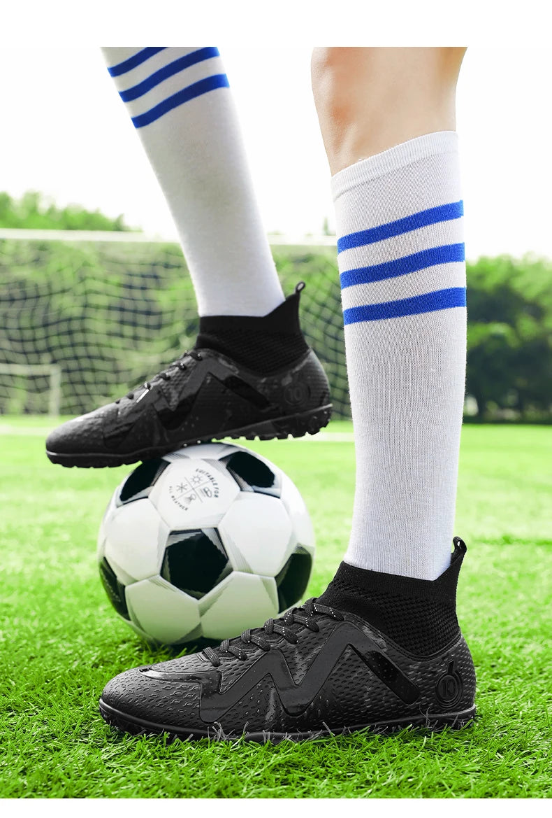 Adult Professional FG/TF Soccer Shoes Non-Slip Long Spike Football Boots Young Kids High Ankle Cleats Grass Soccer Sneakers ﻿