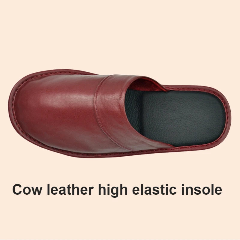 Soft Sheepskin cow Leather Slippers Homes in indoor slipper Spring Autumn men women elderly non-slip casual single shoes summer