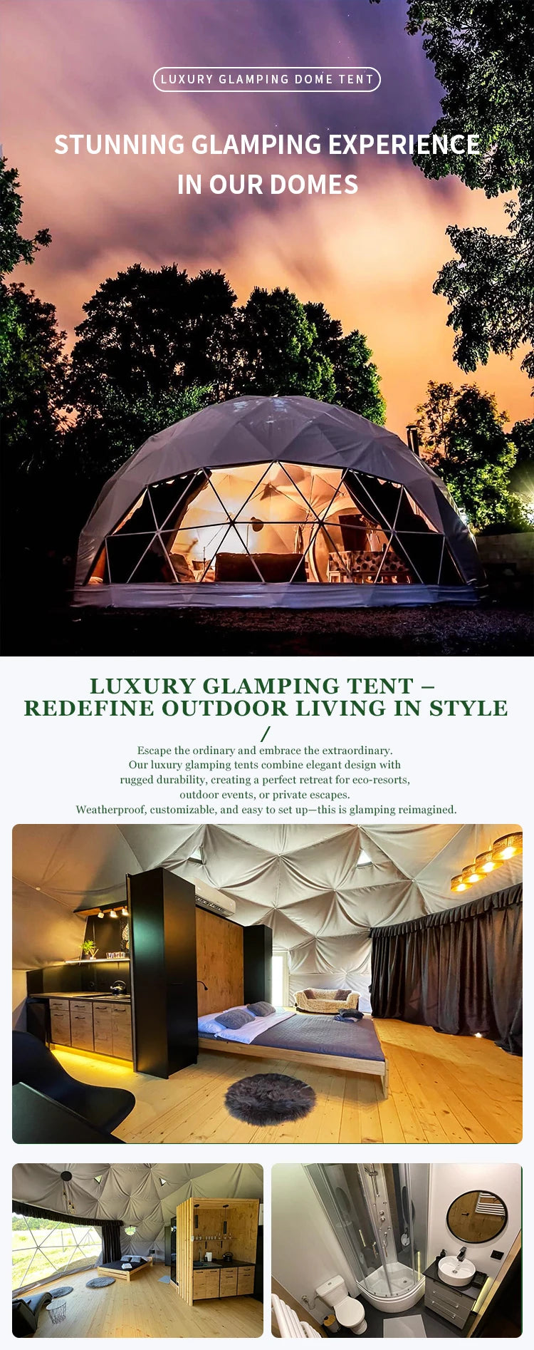 Tents Outdoor Camping Hot Selling 4m Glamping Dome Luxury Tents Waterproof PVC Fabric for Winter Outdoor Events Customized