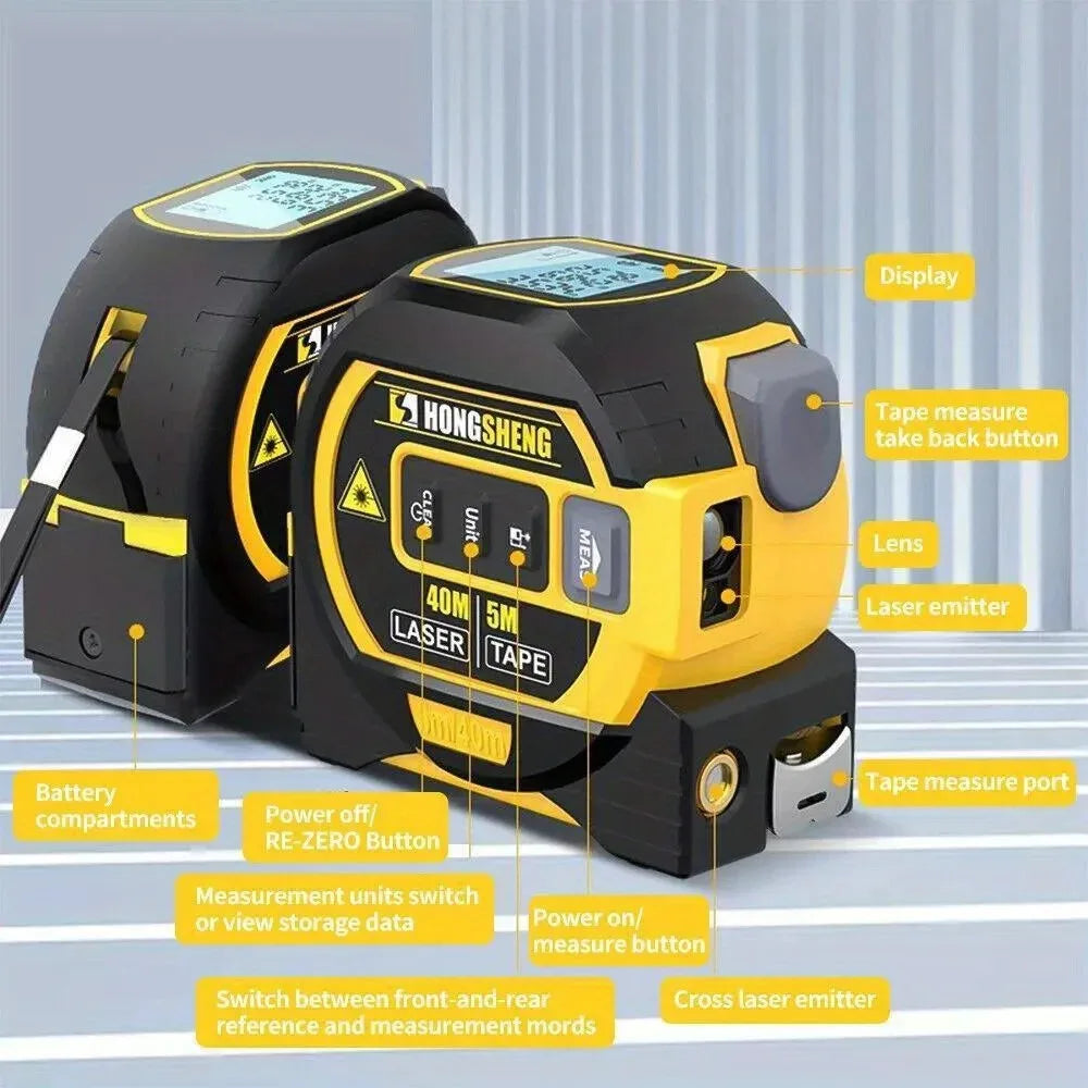 3IN1 Laser Tape Measure Meter Laser Rangefinder Meter With Digital Display 40M/60M Laser 5M Tape measure Precision Measure Ruler